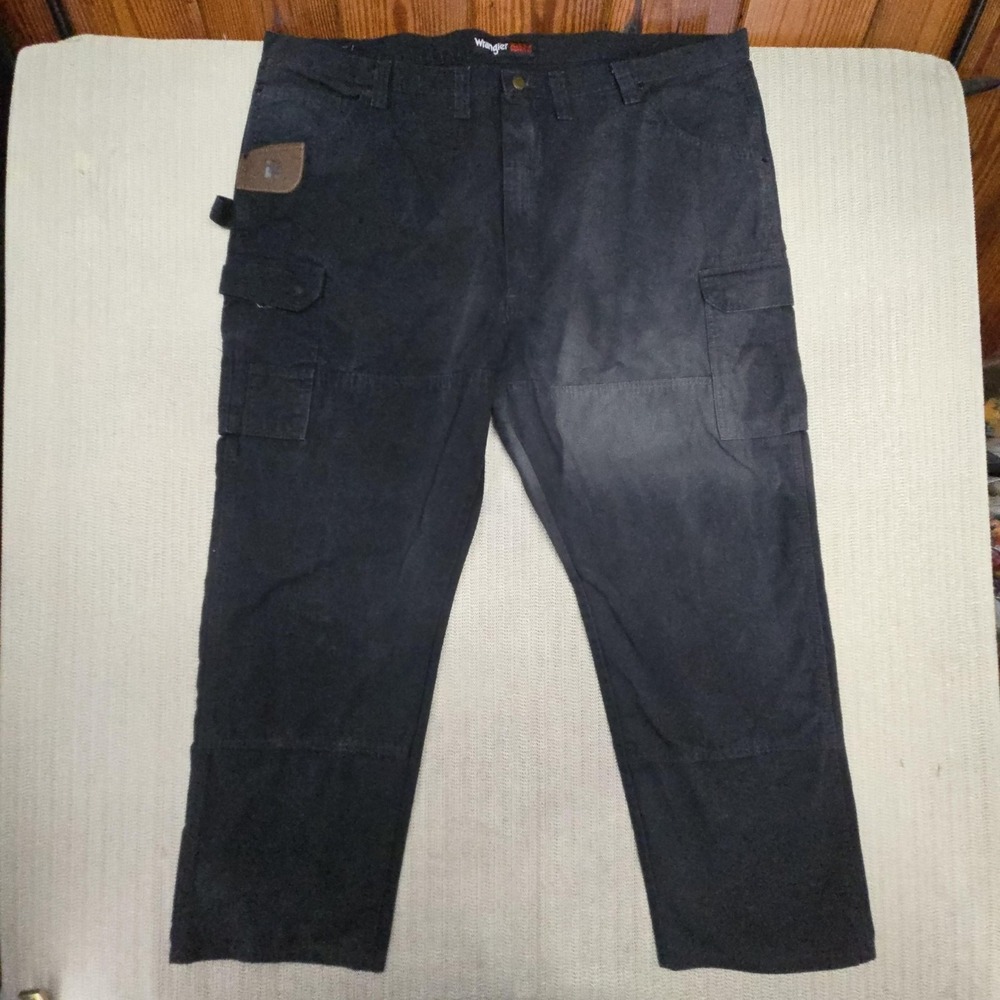 Wrangler Pants Mens 48x32 Black RIGGS Workwear Cargo Canvas Relaxed Double Knee